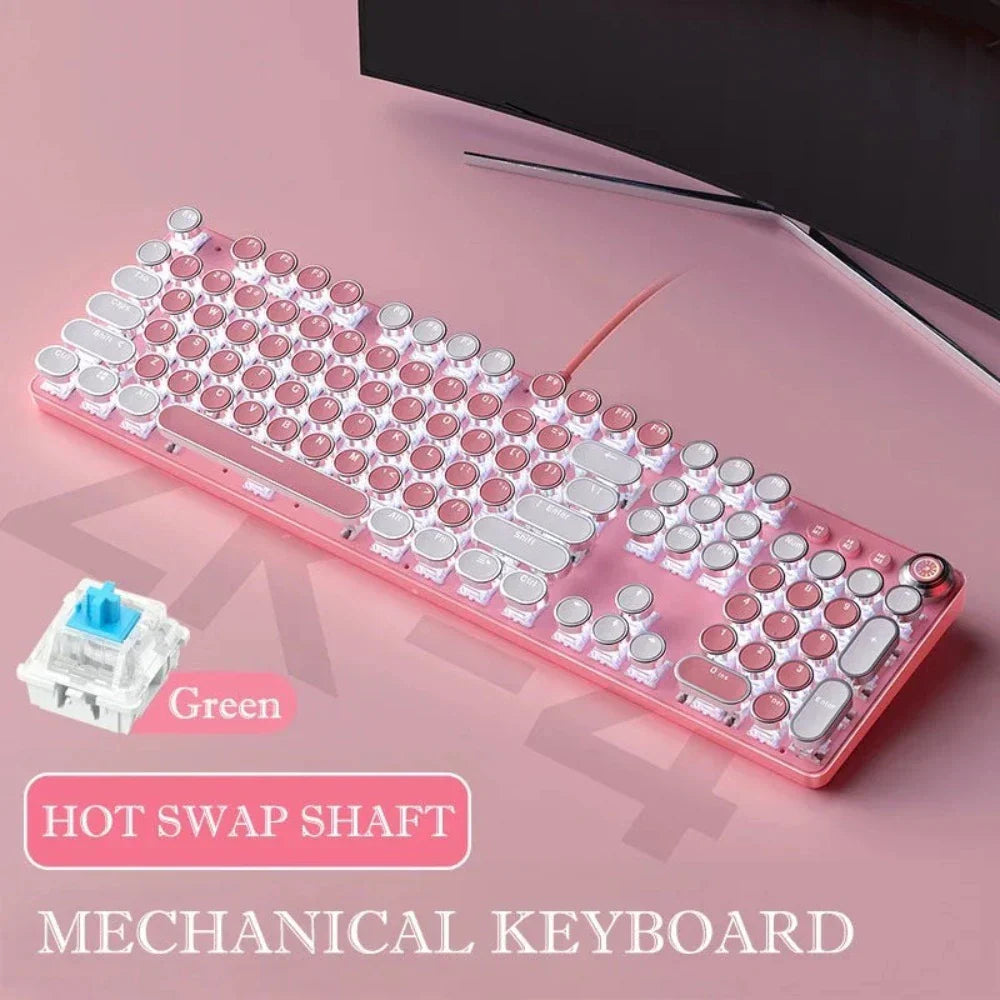 Retro Mechanical Keyboard with a Pink and Sky Blue Color Scheme