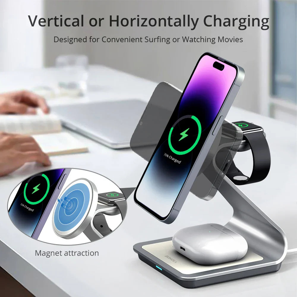 Apple Watch and iPhone 3 in 1 Wireless Charger with Magnetic Connectivity
