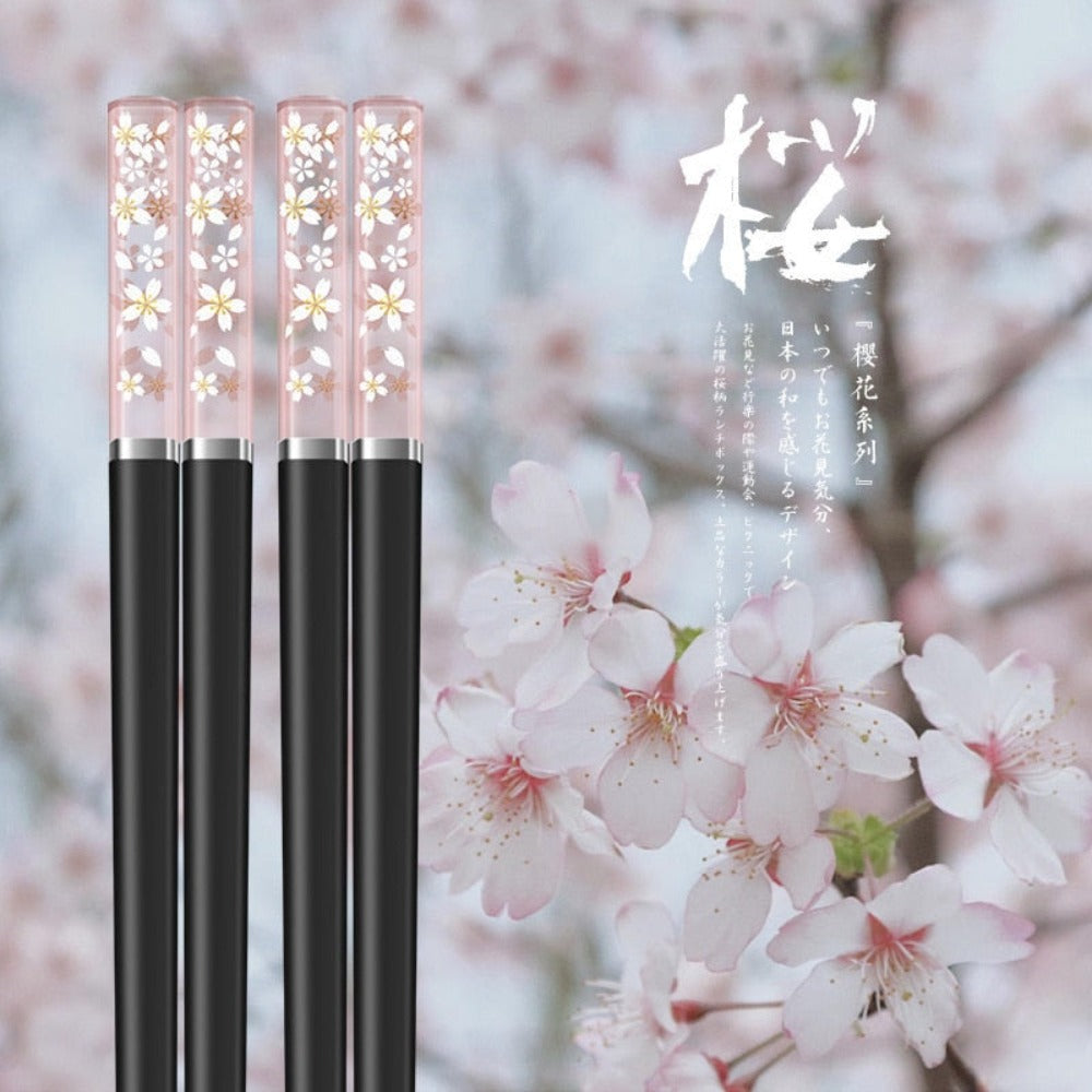 Cherry Blossom Chopstick Set - Japanese Inspired Gift Pack (4 pairs)