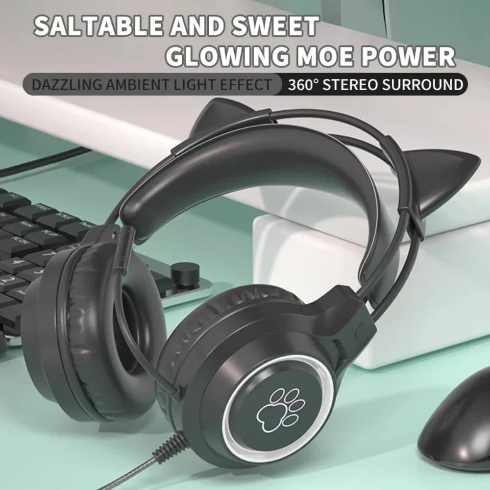 Headphones with LED Cat Ears that Light Up and Move in Sync with Music