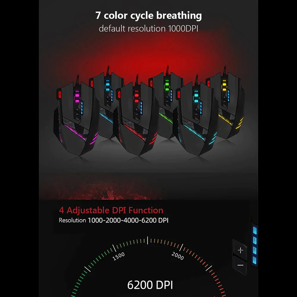 Gaming Mouse with 12 Buttons and 4 Adjustable DPI Levels