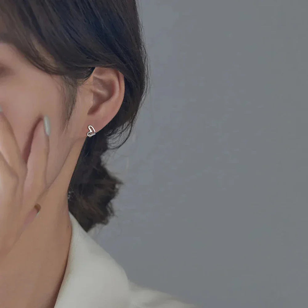 Heart-Shaped Silver Hoop Earrings