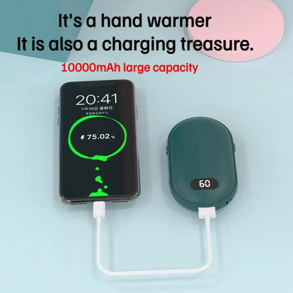 Double Sided Hand Warmer with Rechargeable Battery and Two Speeds