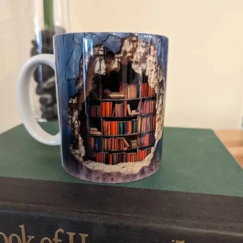 Coffee Mug with a 3D Bookshelf Design