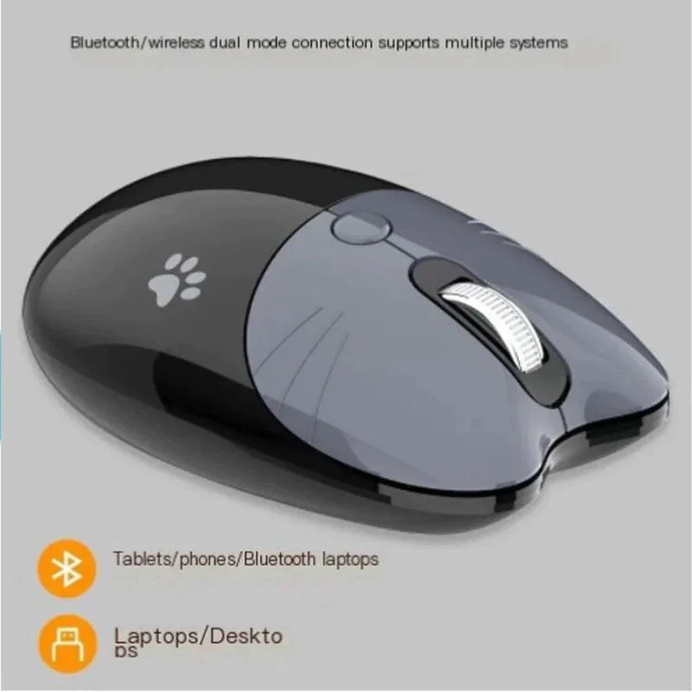 Cartoon Feline Themed Wireless Mouse with Bluetooth 2.4Ghz