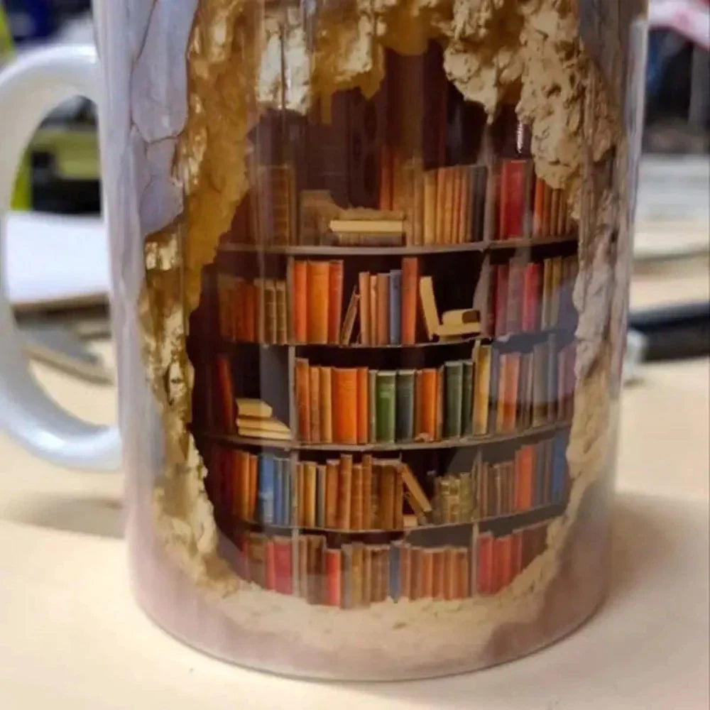 Coffee Mug with a 3D Bookshelf Design