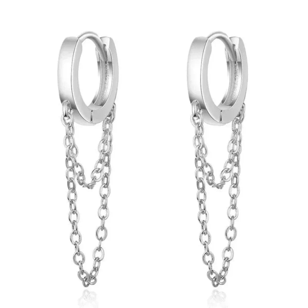 Fashion Earrings with Dual Hoops and Tassels