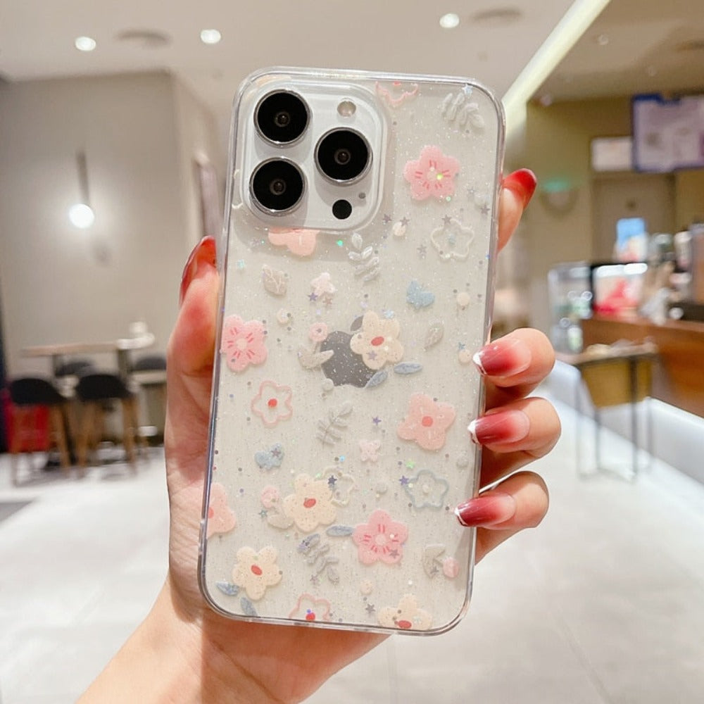 Sparkling Clear Case with Cherry Blossom Design