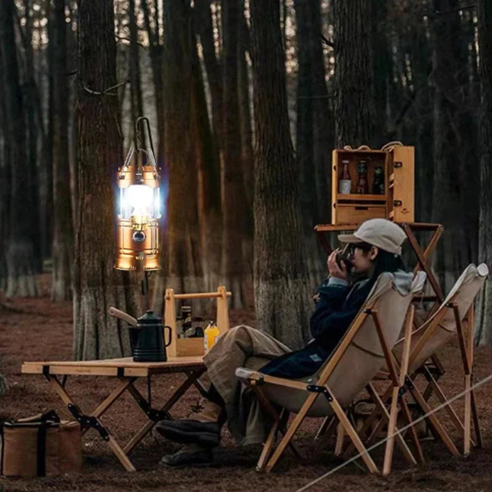Vintage-Themed LED Camping Lamp with USB Connectivity
