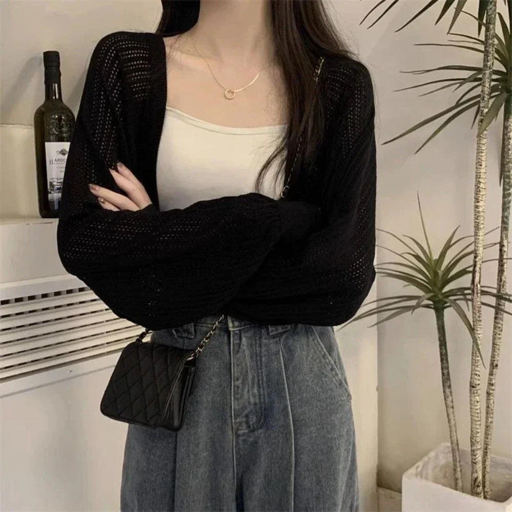 Korean-Inspired Women's Short Knitted Crop Cardigan