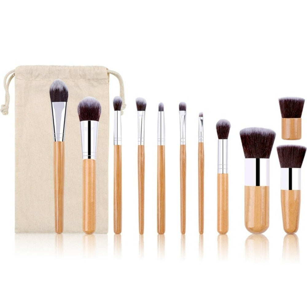 11-Piece Collection of Bamboo Makeup Brushes
