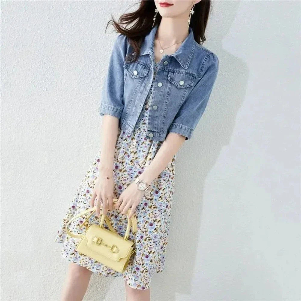 Denim Short Jacket for Women with Half Sleeves