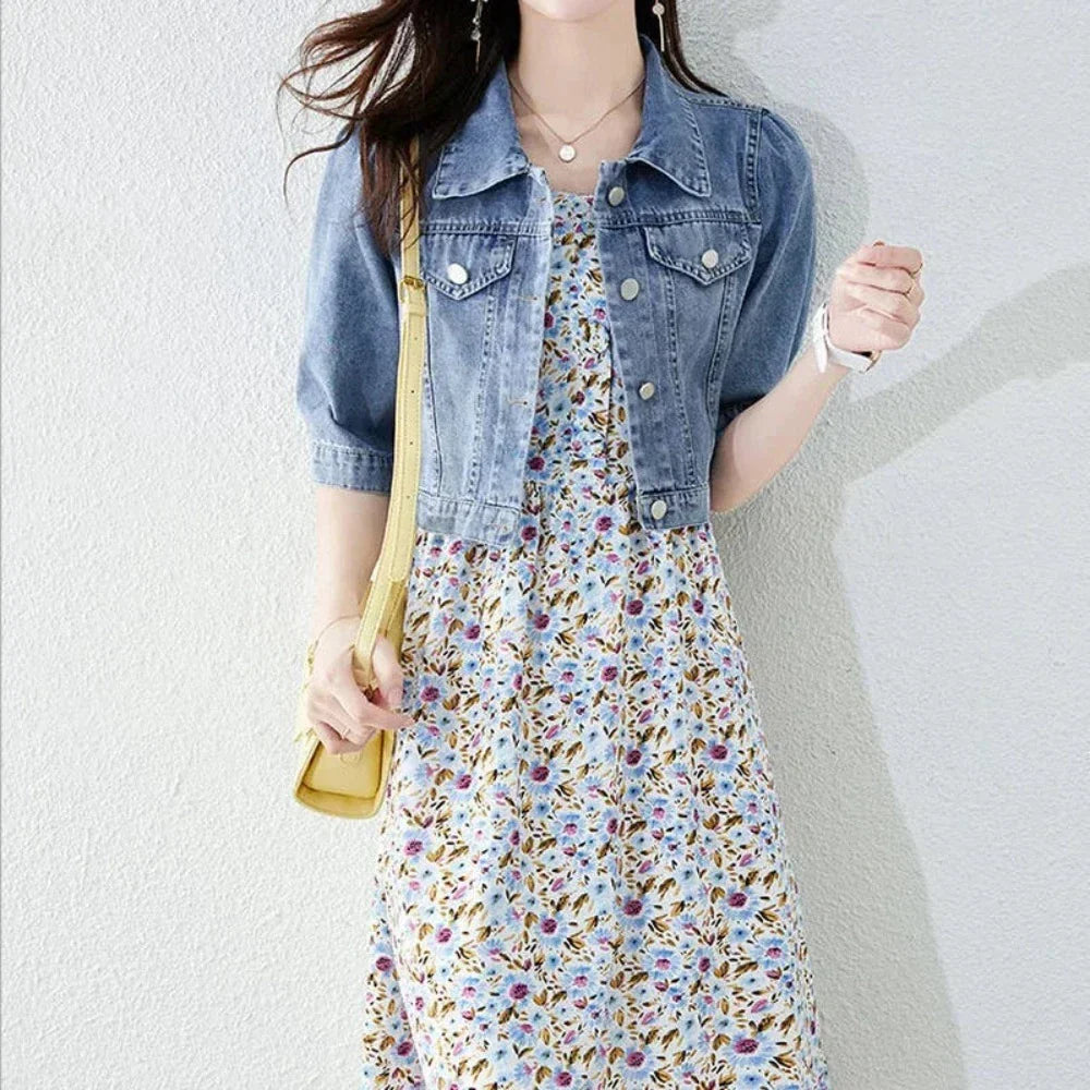 Denim Short Jacket for Women with Half Sleeves