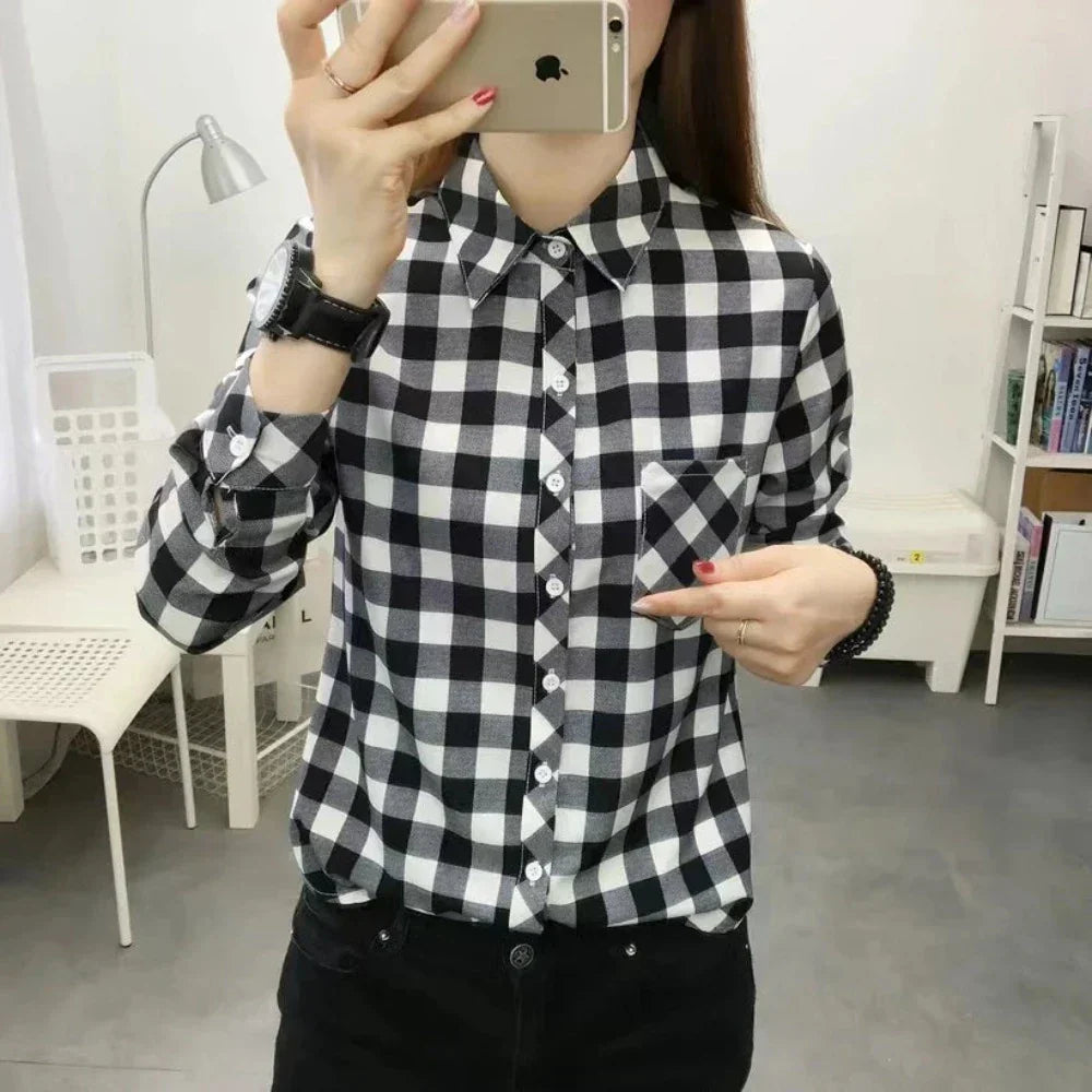 Casual Plaid Long Sleeve Shirt for Women
