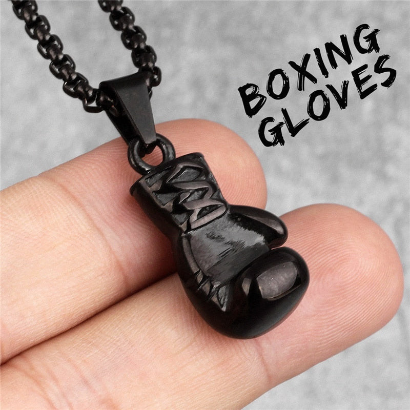 Boxing Glove Charm Necklace in Silver Finish