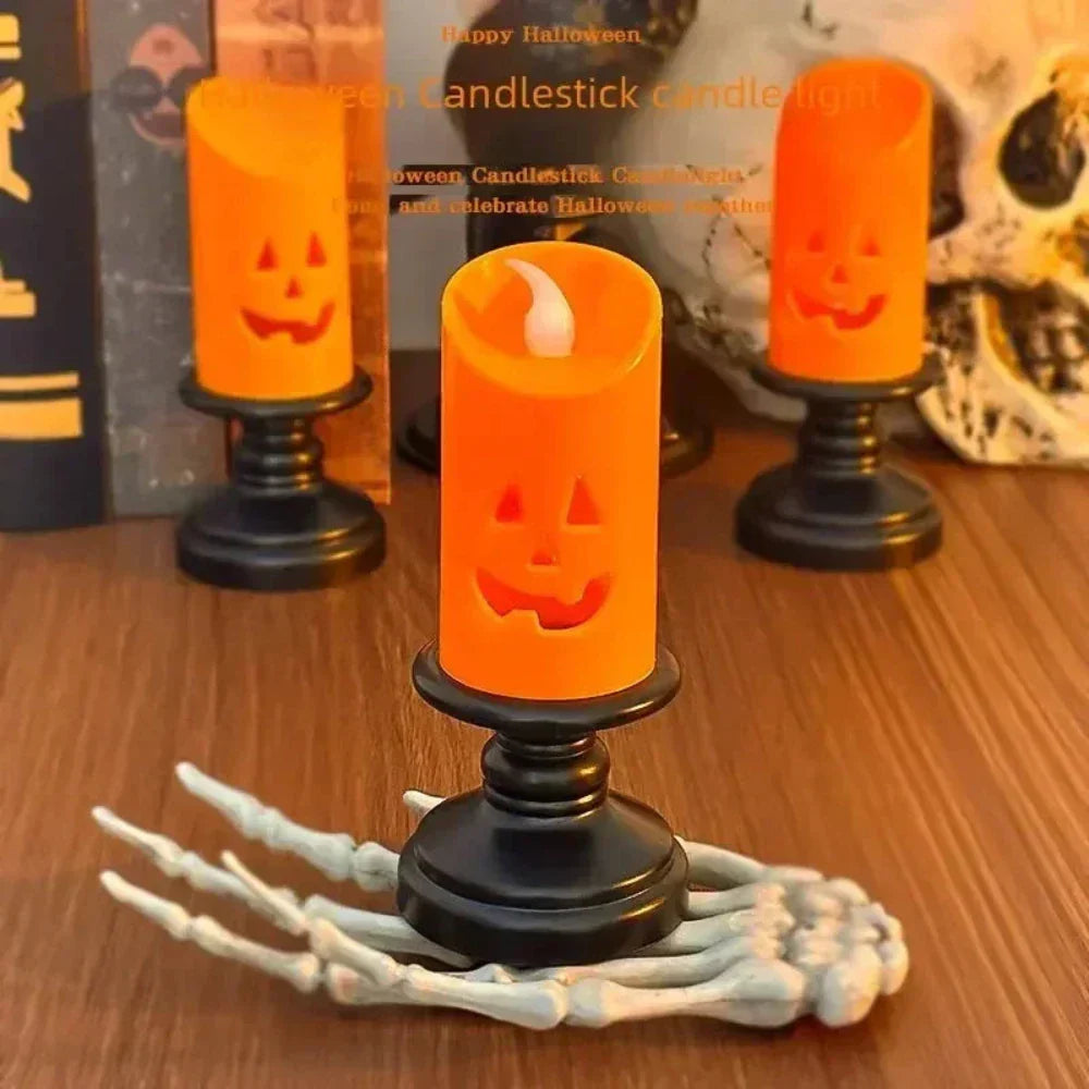 LED Electronic Candle with Halloween Pumpkin Design