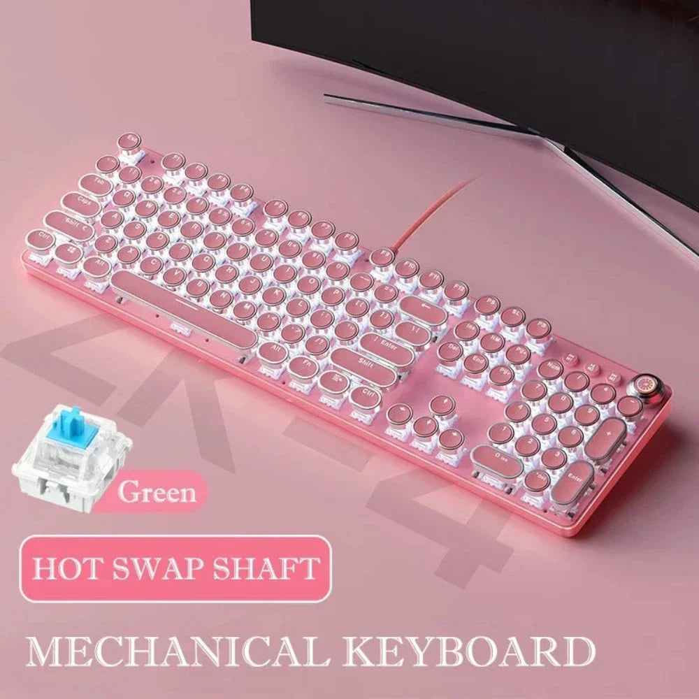 Retro Mechanical Keyboard with a Pink and Sky Blue Color Scheme