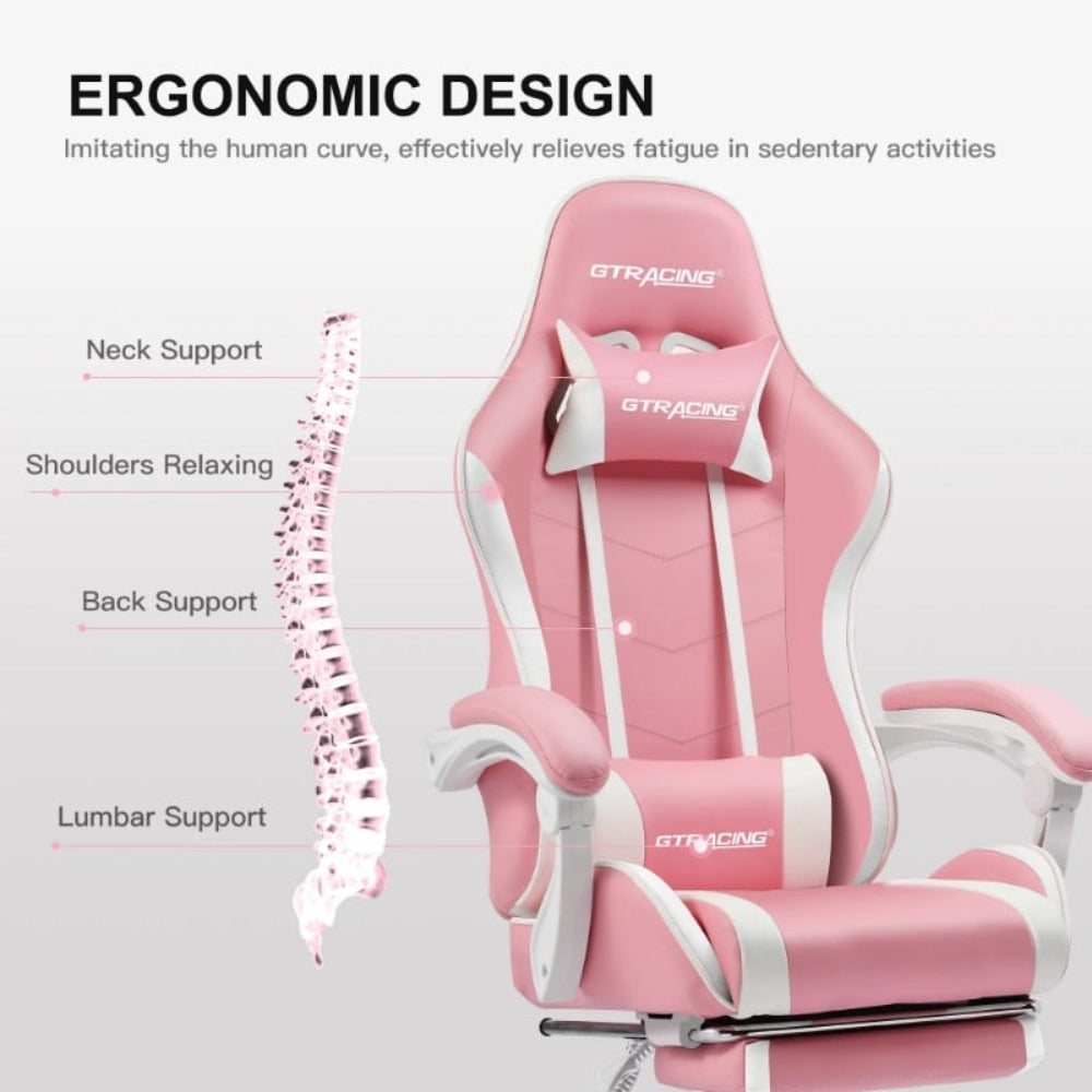 Footrest Gaming Chair in Pink