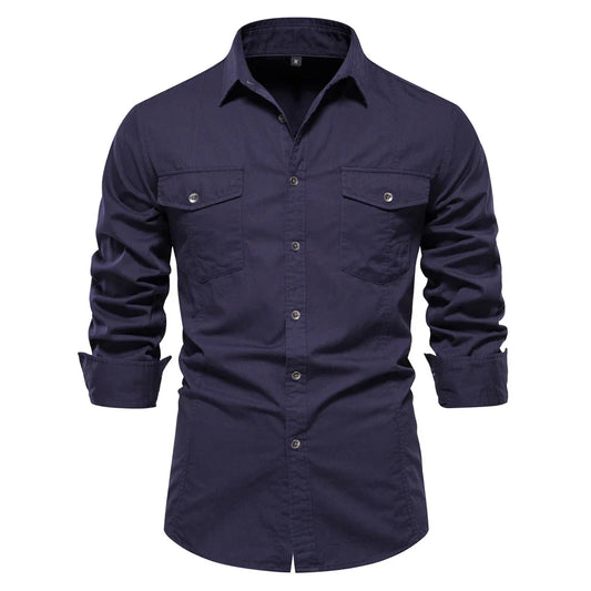 Long Sleeve Military Shirt with Dual Pockets for Men