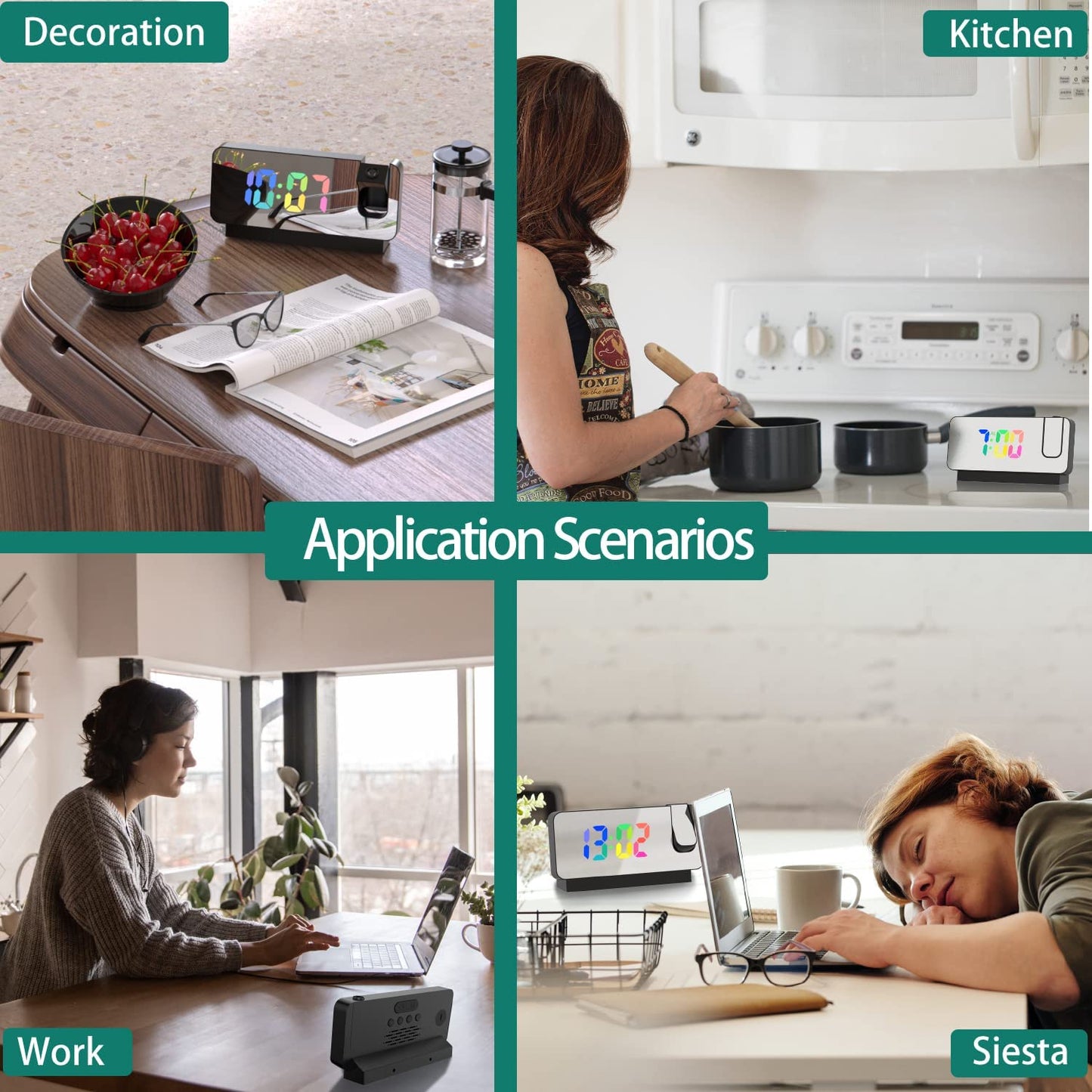 Digital Projection Alarm Clock with Adjustable LED Display