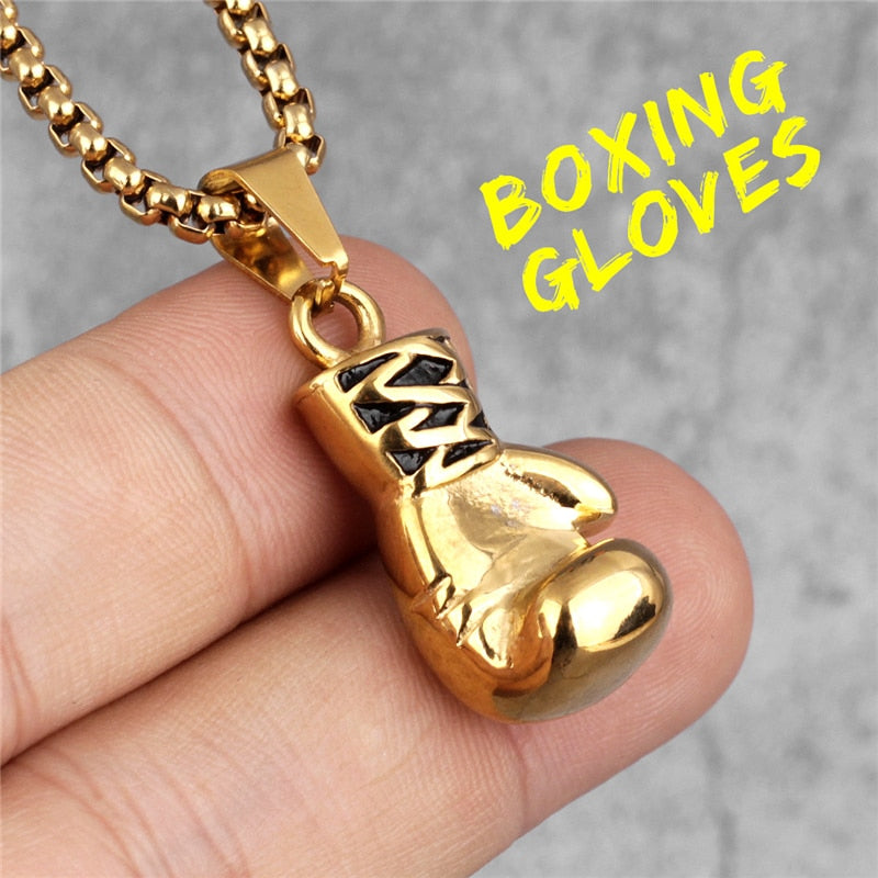 Boxing Glove Charm Necklace in Silver Finish