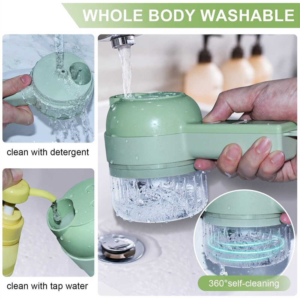 Electric Handheld Vegetable Slicer with 4 Interchangeable Blades, Portable Design