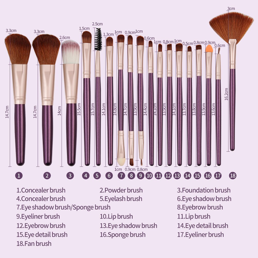 18-Piece Shimmering Makeup Brush Collection
