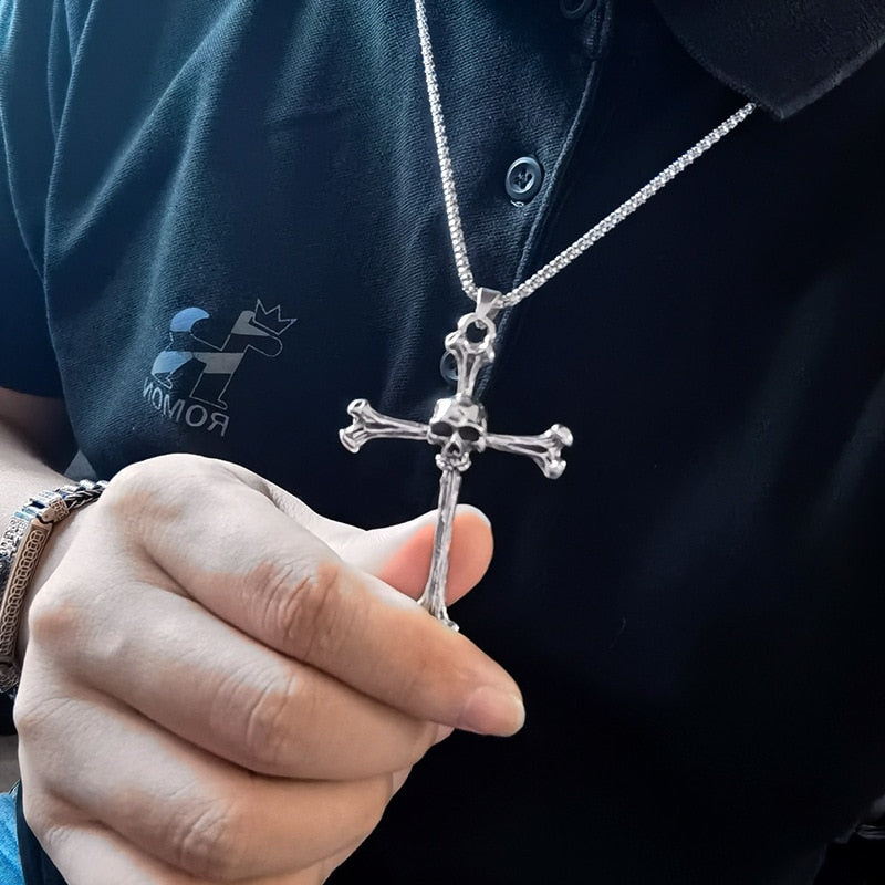 Cross Necklace with Skull Pendant