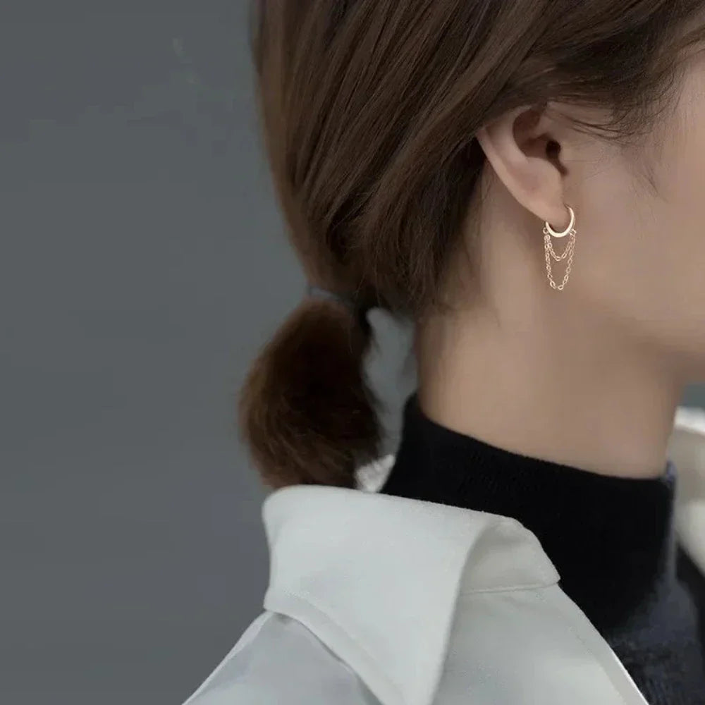 Fashion Earrings with Dual Hoops and Tassels