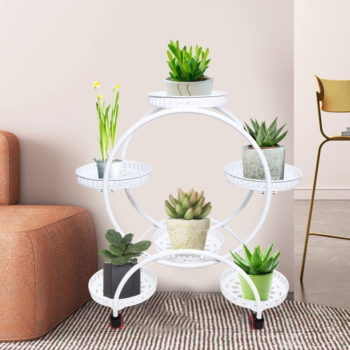 Metal Plant Stand with a Circle Design - 6 Pot