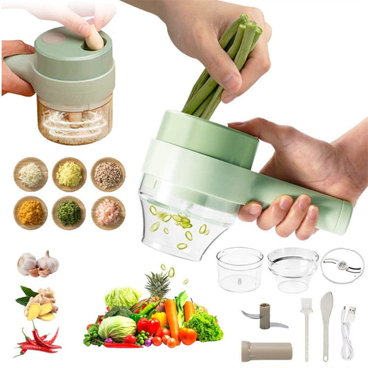 Electric Handheld Vegetable Slicer with 4 Interchangeable Blades, Portable Design