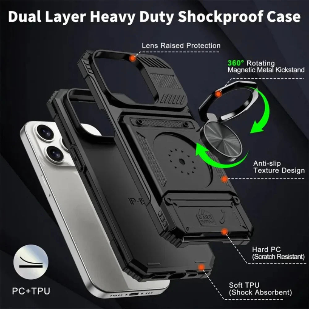 Magnetic Kickstand iPhone Armor Card Slot Protective Case