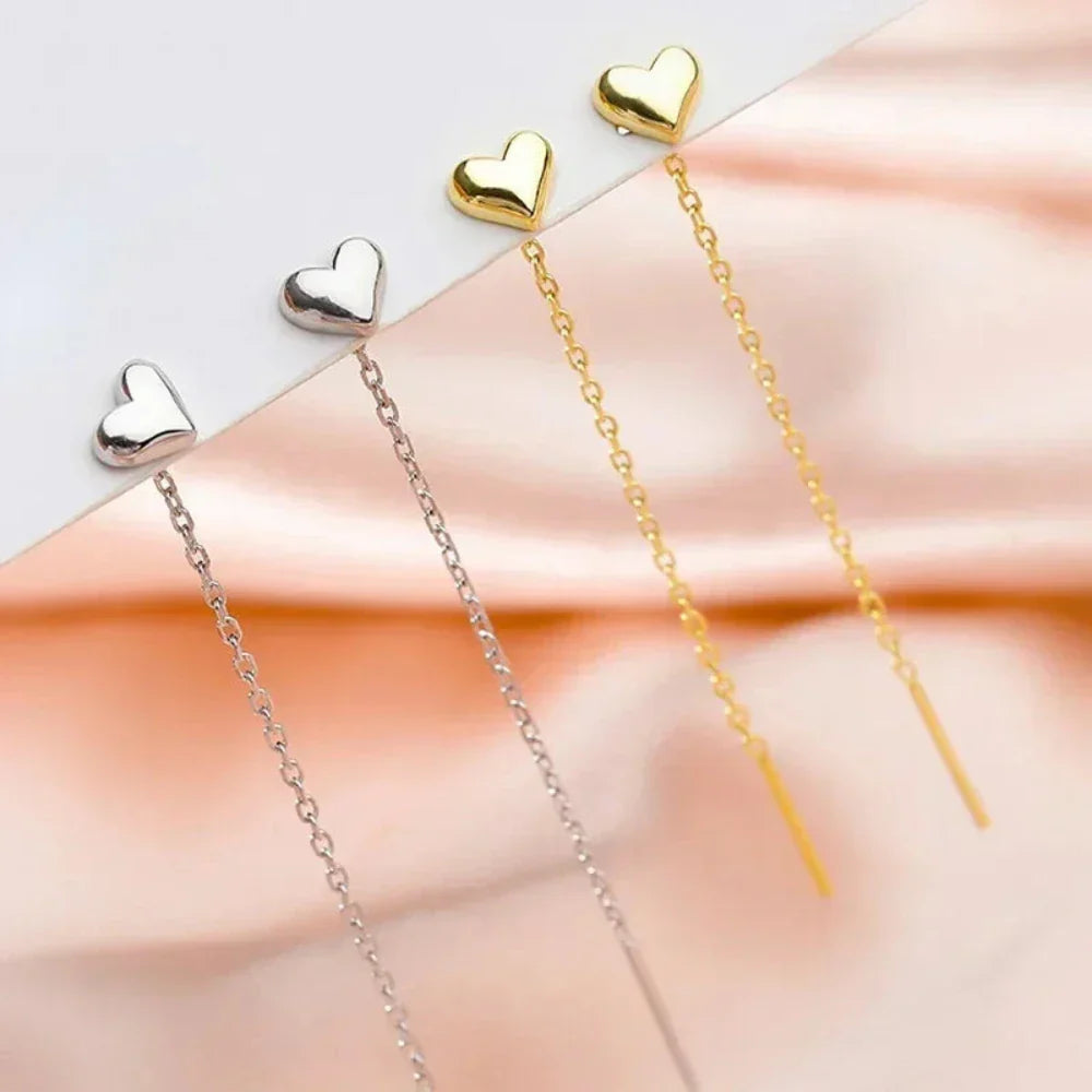 Heart-Shaped Earrings with a Delicate Dangling Design
