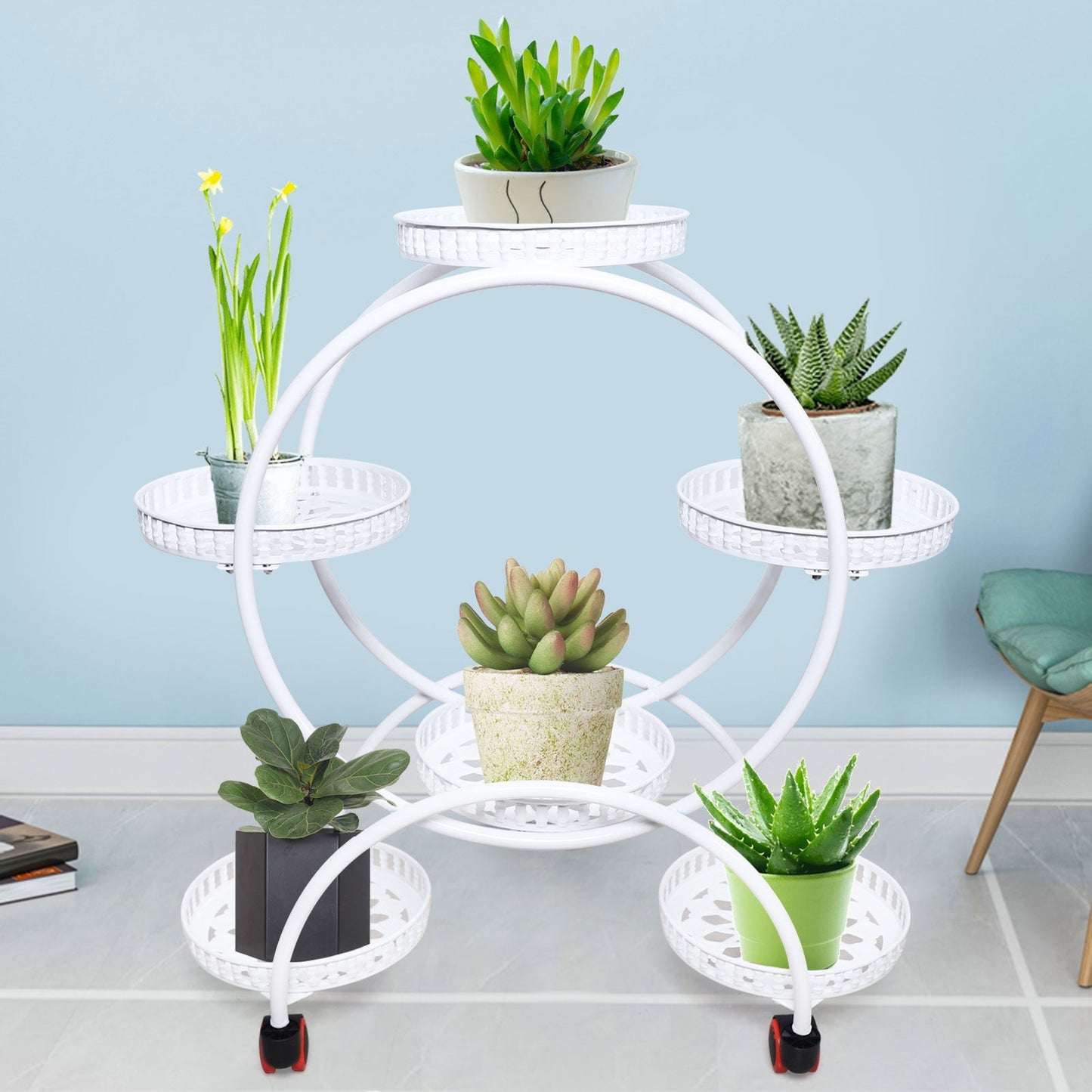 Metal Plant Stand with a Circle Design - 6 Pot