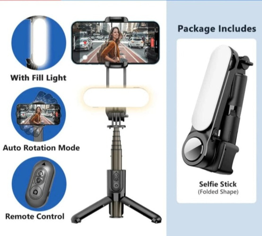 Bluetooth Selfie Stick with Portable Gimbal and Selfie Light