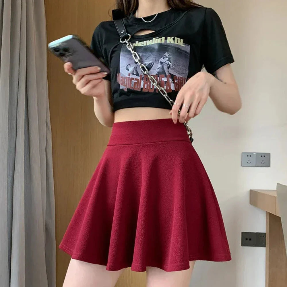 Elastic Skater Mini Skirt with High Waist