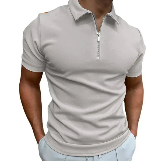 Zipper Polo Shirt for Men with Short Sleeves