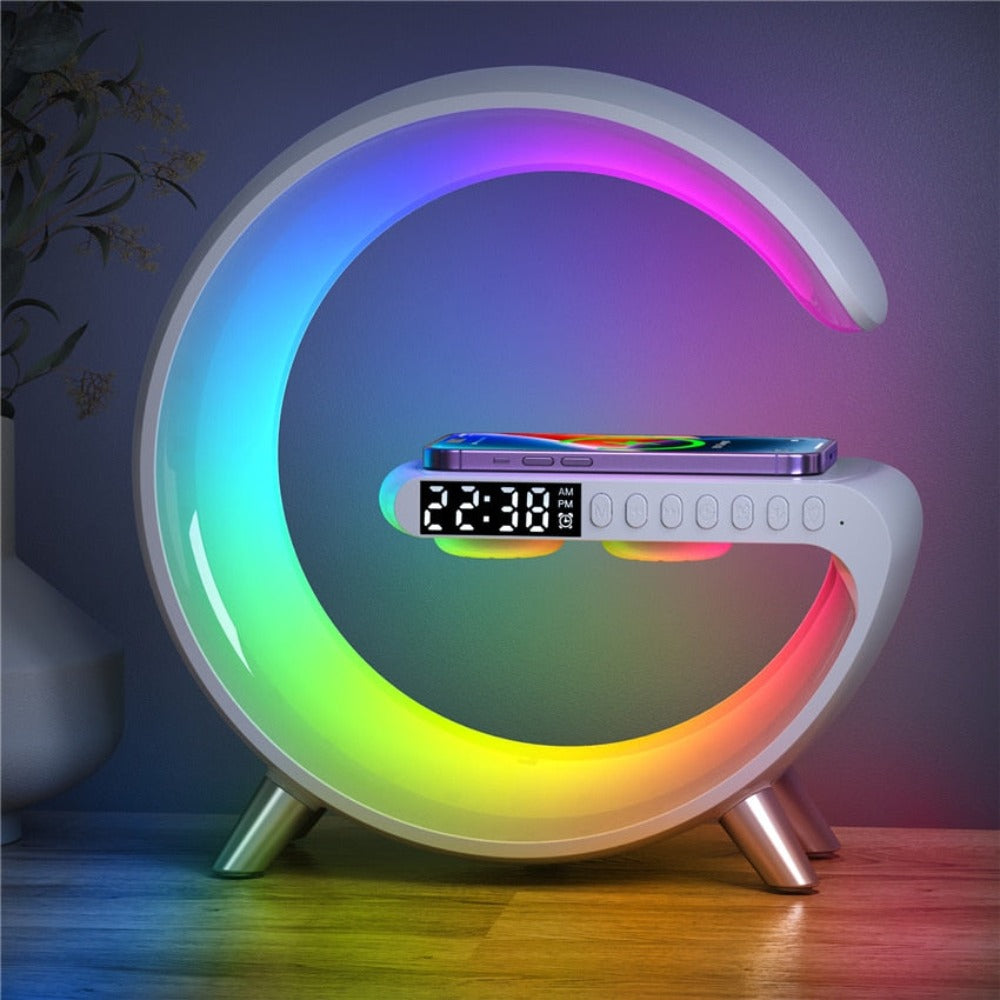 Bluetooth Speaker Alarm Clock with Wireless Charging and RGB Lights