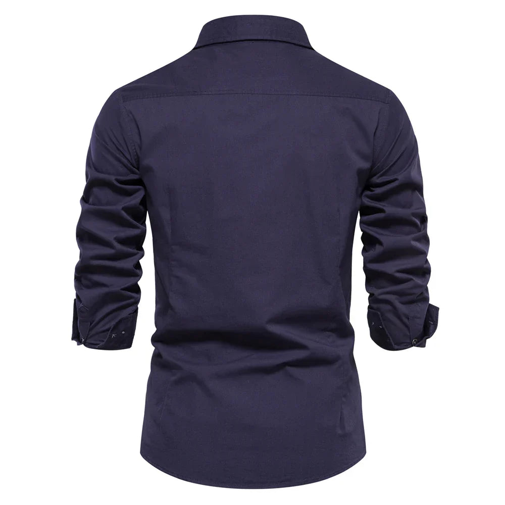 Long Sleeve Military Shirt with Dual Pockets for Men