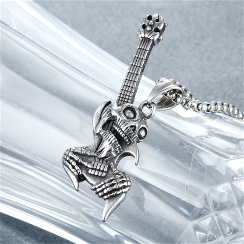 Necklace with Skull Gothic Guitar Design