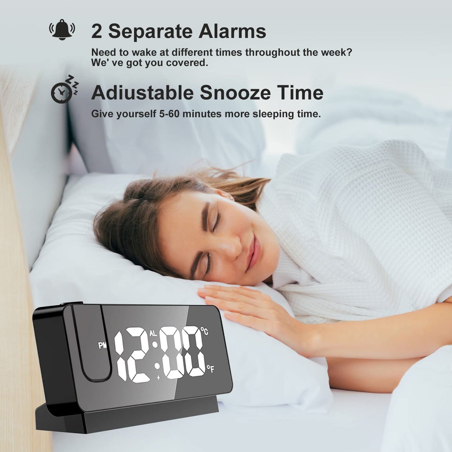 Digital Projection Alarm Clock with Adjustable LED Display