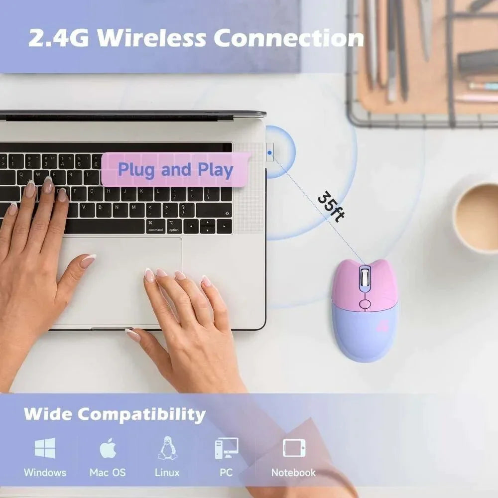 Cartoon Feline Themed Wireless Mouse with Bluetooth 2.4Ghz