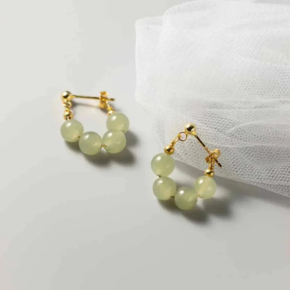 Hoop Earrings with Jade Beads