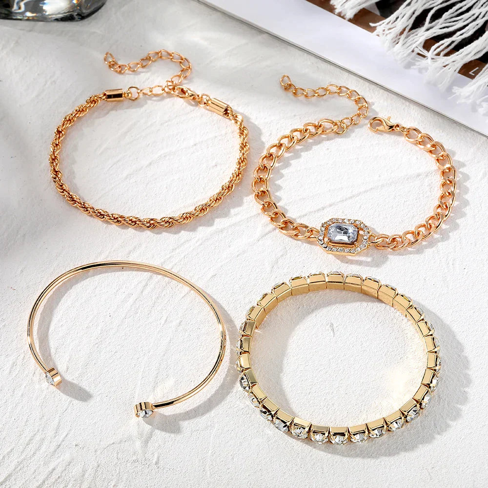 Polished 4 Piece Link Bracelet Collection with Adjustable Clasps