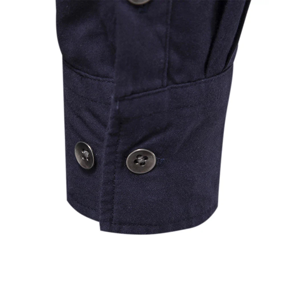 Long Sleeve Military Shirt with Dual Pockets for Men