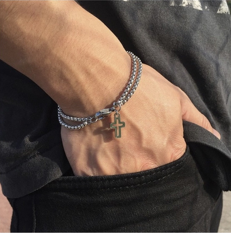 Layered Cross Bracelet with Chain