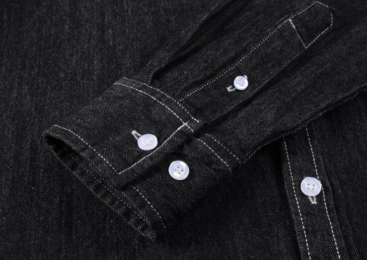 Long Sleeve Denim Shirt with Single Pocket for Men