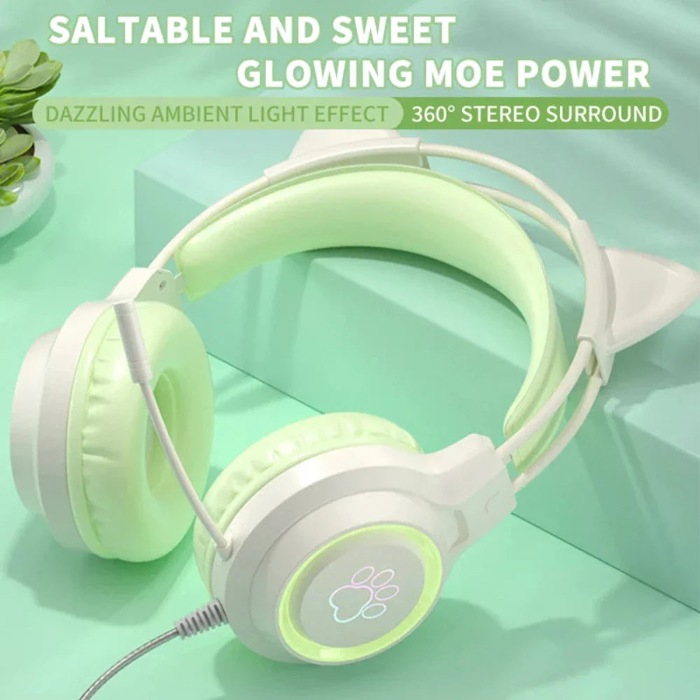 Headphones with LED Cat Ears that Light Up and Move in Sync with Music