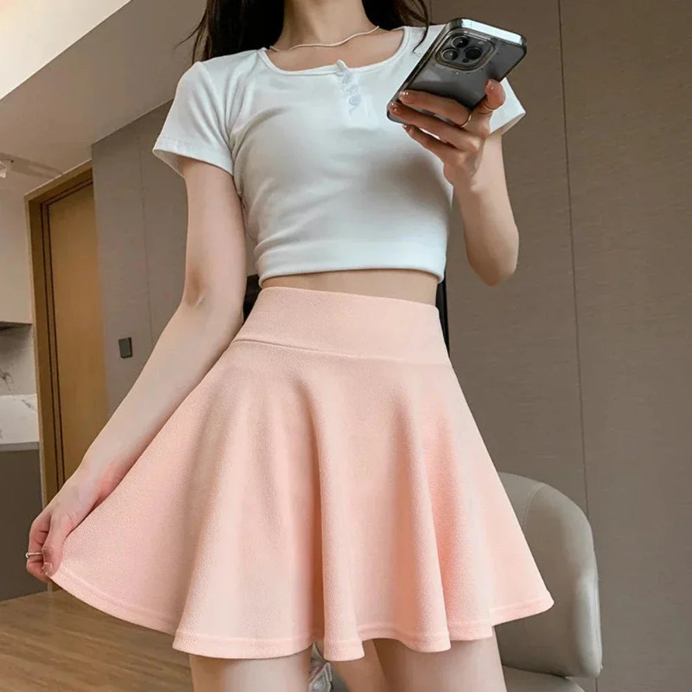 Elastic Skater Mini Skirt with High Waist