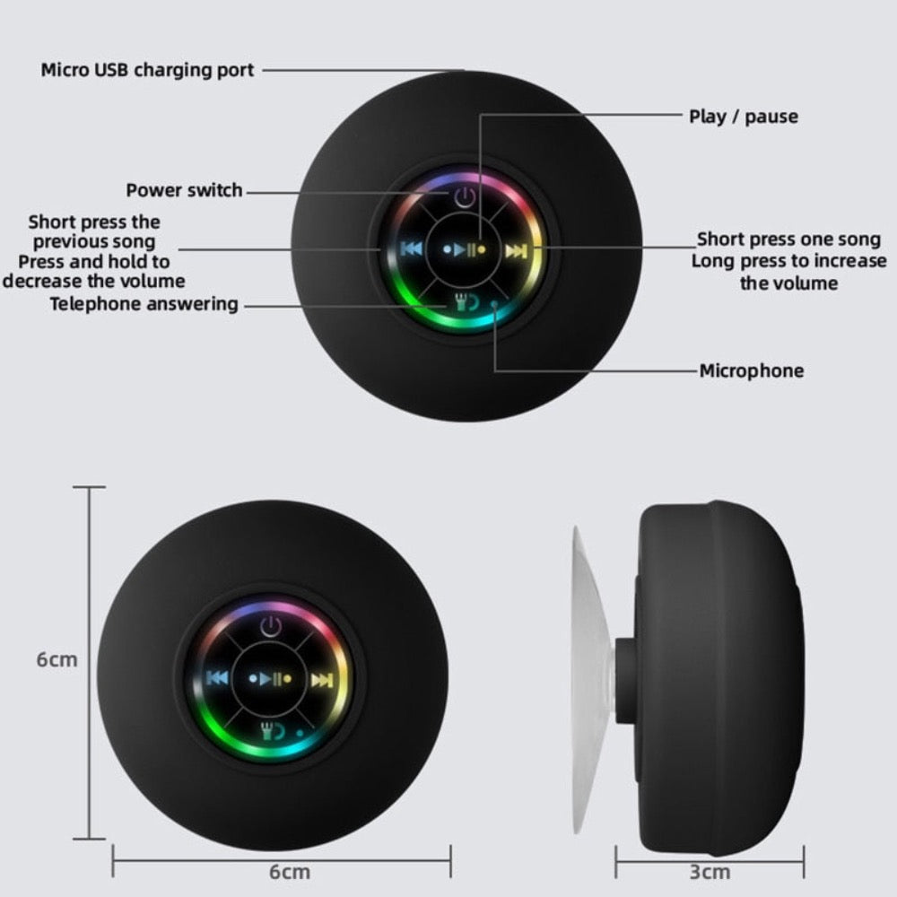 Compact Waterproof Bluetooth Speaker with RGB Lighting